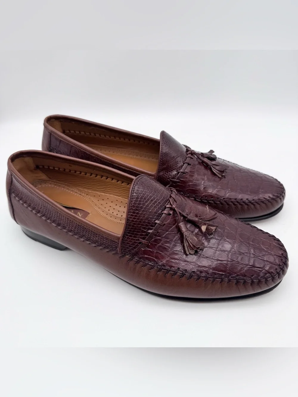 Mezlan Genuine Crocodile Brown Leather Tassel Slip-On Loafers Men's Size 10 M